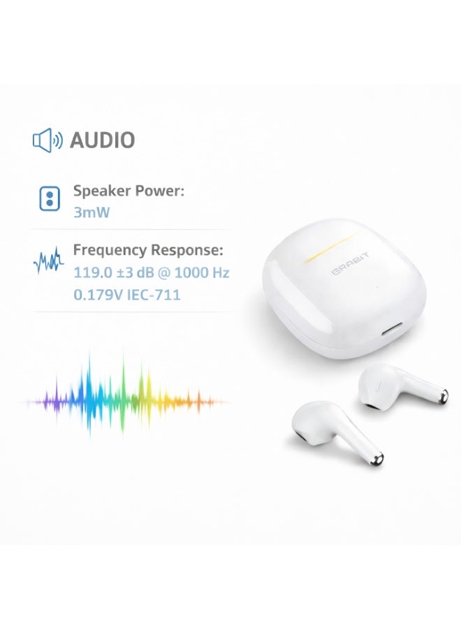 GRABIT G-TUNES MINI 2 True Wireless Earbuds (White) with Touch Control, 13mm Dynamic Drivers, Silicone Mic for Clear Calls, Up to 5H Playtime, 300mAh Type-C Charging Case & Comfortable Fit - Image 5